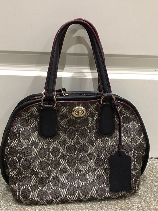Coach Handbags - Coach Prince Street Brown Signature Monogram Satchel with Black Trim